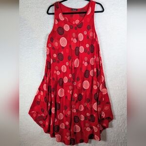 634-Red Made In Italy Sleeveless Dress with Circle Pattern Max Size. Large